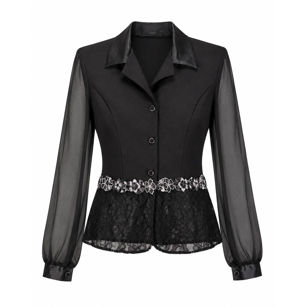 Vintage 80's 90's Sheer Black Top Jacket Lace Silver Metallic Goth Glam size 12 - Picture 2 of 15